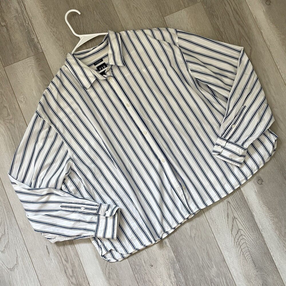 Gap Striped Buttonup Shirt organic cotton cropped womens Blue White xxlarge TALL